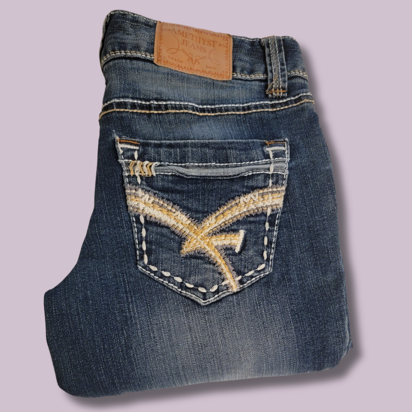 Amethyst Jeans, Distressed, Detail Stitch, Size 5