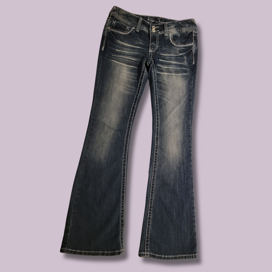 Ariya Jeans, Distressed, Detailed Stitching, Size 7/8