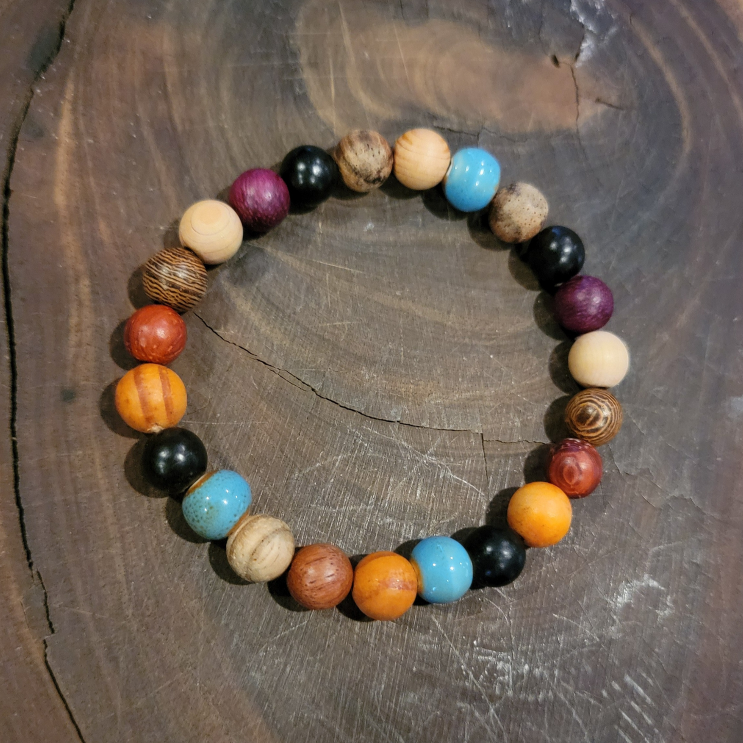 Driftwood Vibes & Ocean Blue Wood Bead Bracelet – Rustic Beachy Vibes
