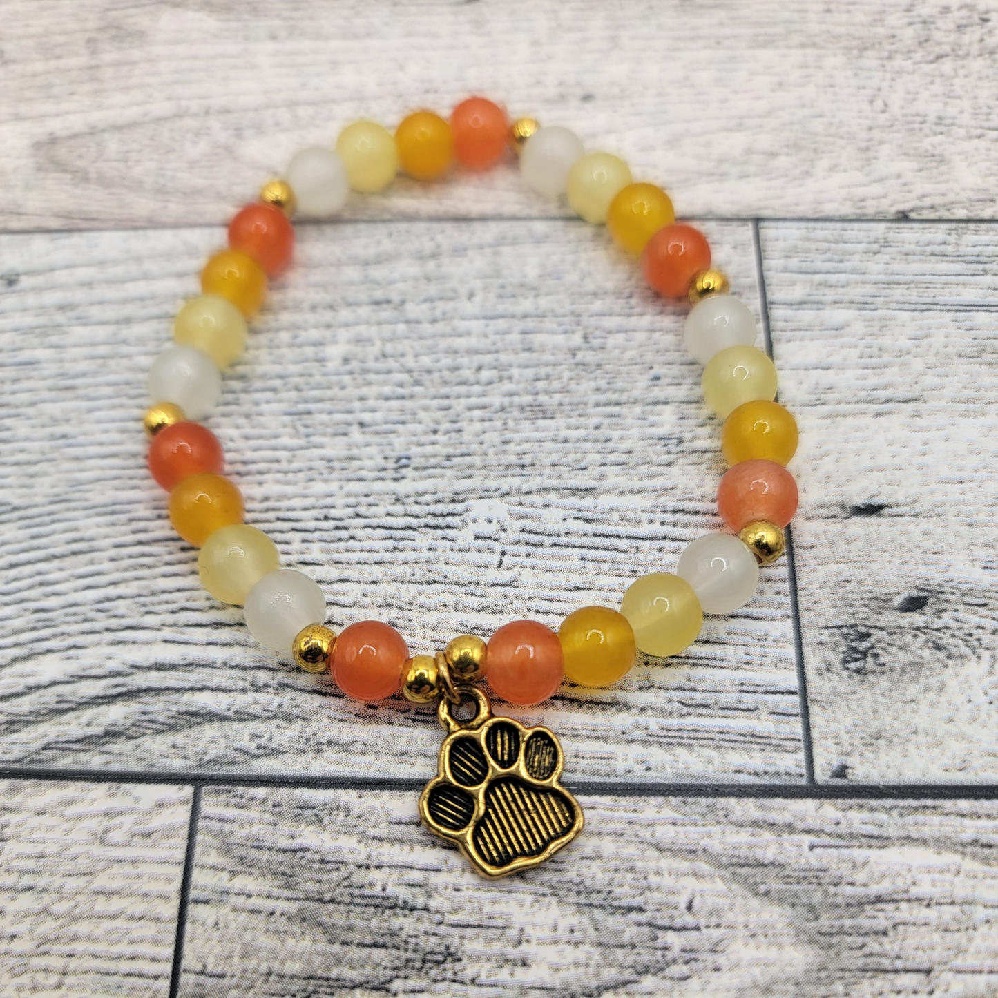 Golden Paw Print Beaded Bracelet – Dog Lover’s Charm Bracelet