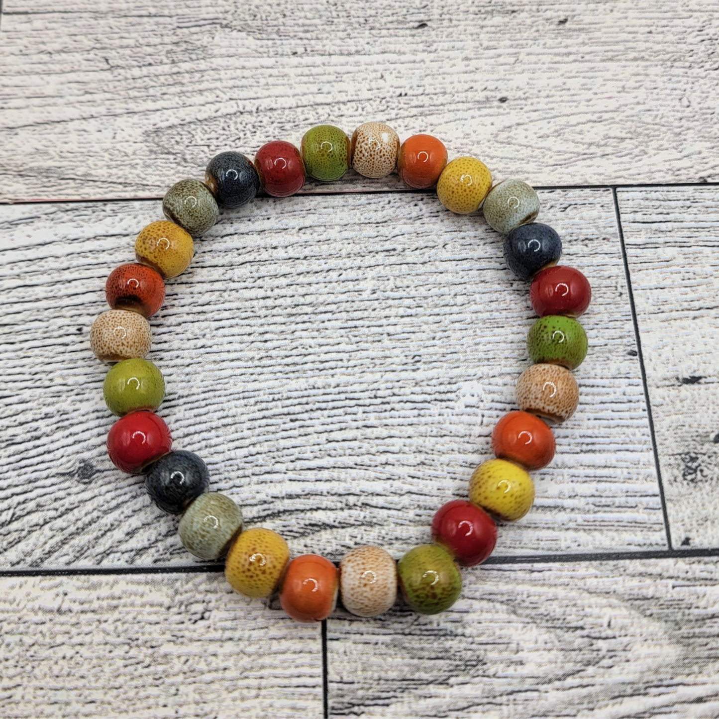Rustic Charm Porcelain Bead Bracelet – Stretchy & Unique