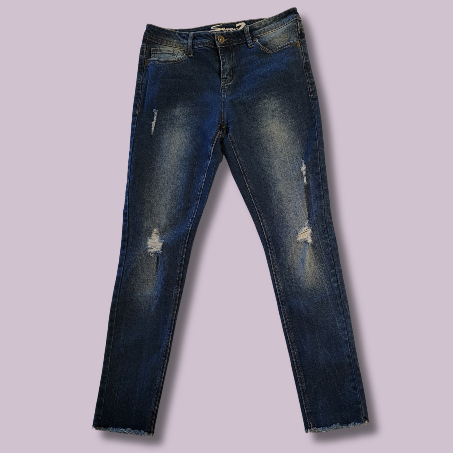 Seven 7, Blue Distressed Skinny Jeans, Size 9