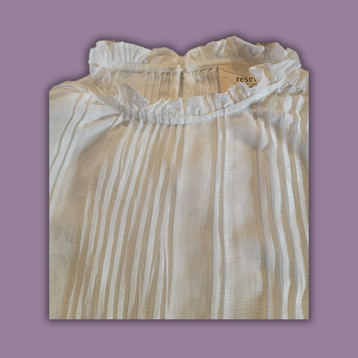 White Long Sleeve Blouse by Reset by Jane, Sheer, Ruffles, Size S