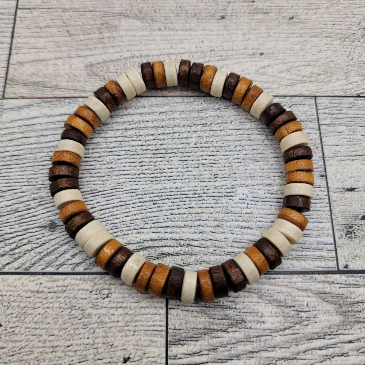 Rustic Boho Wooden Disc Bead Bracelet – Unisex & Stretchy