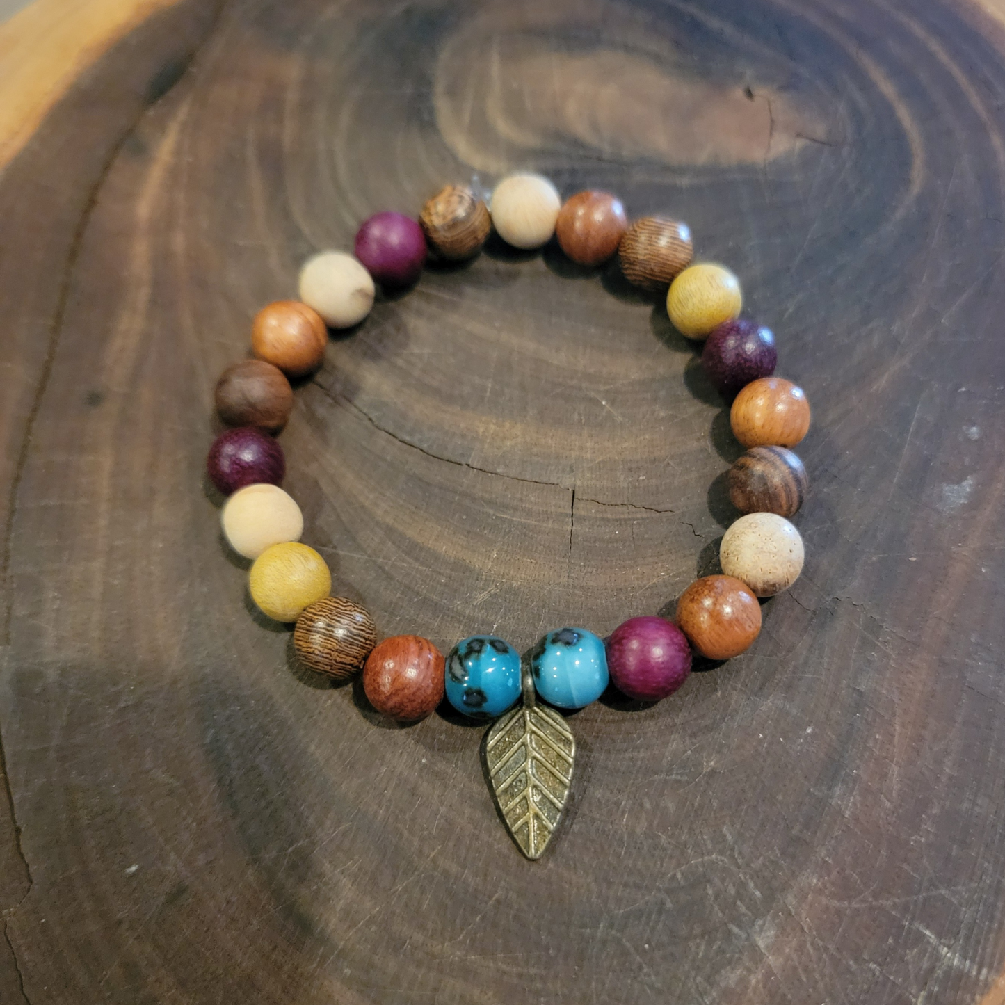Rustic Boho Wood & Turquoise Bracelet – Western-Inspired Charm