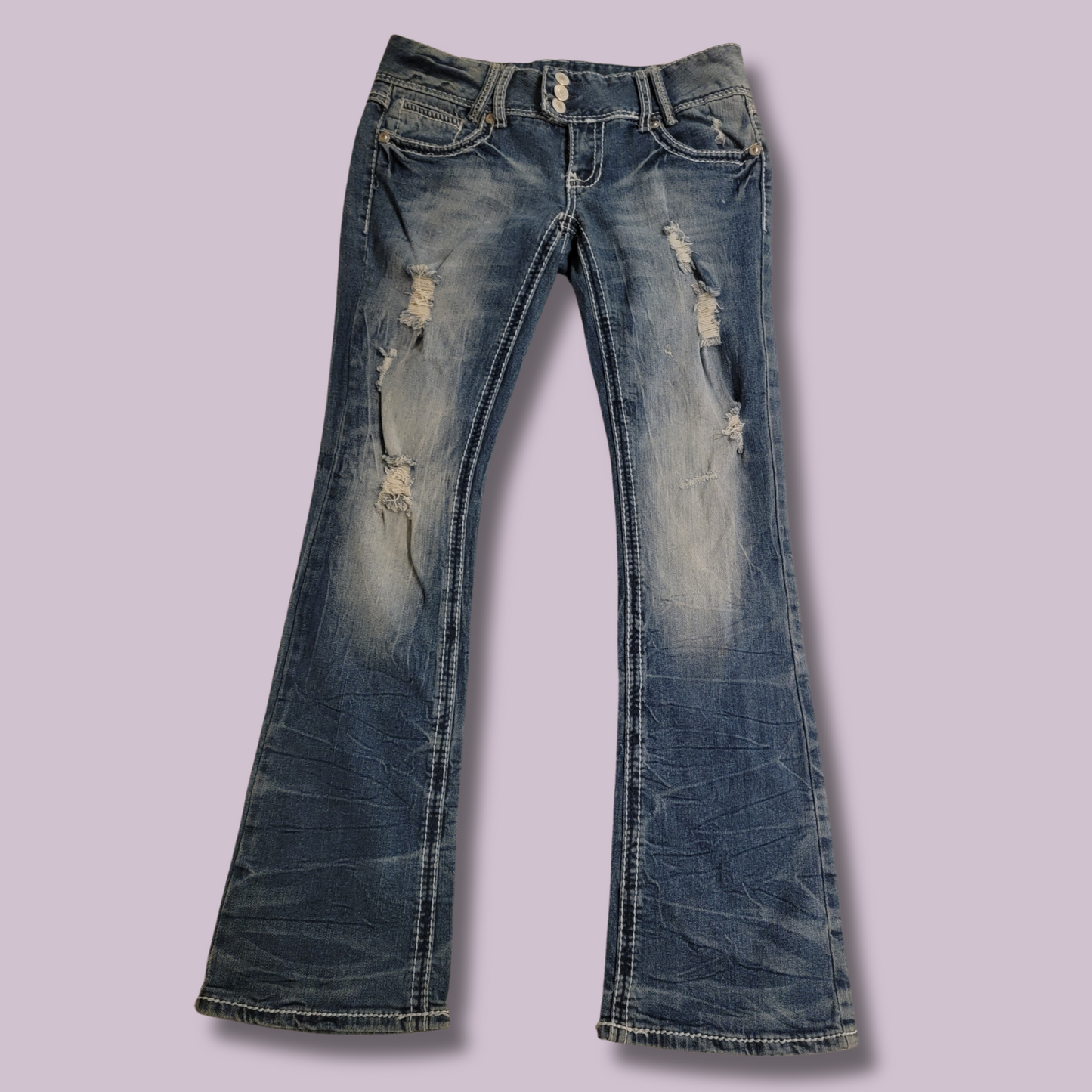 Amethyst Jeans, Distressed, Detail Stitch, Size 9