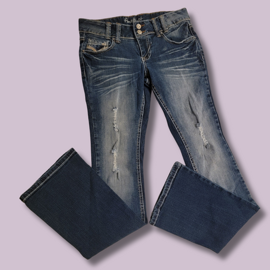Amethyst Jeans, Distressed, Detail Stitch, Size 5