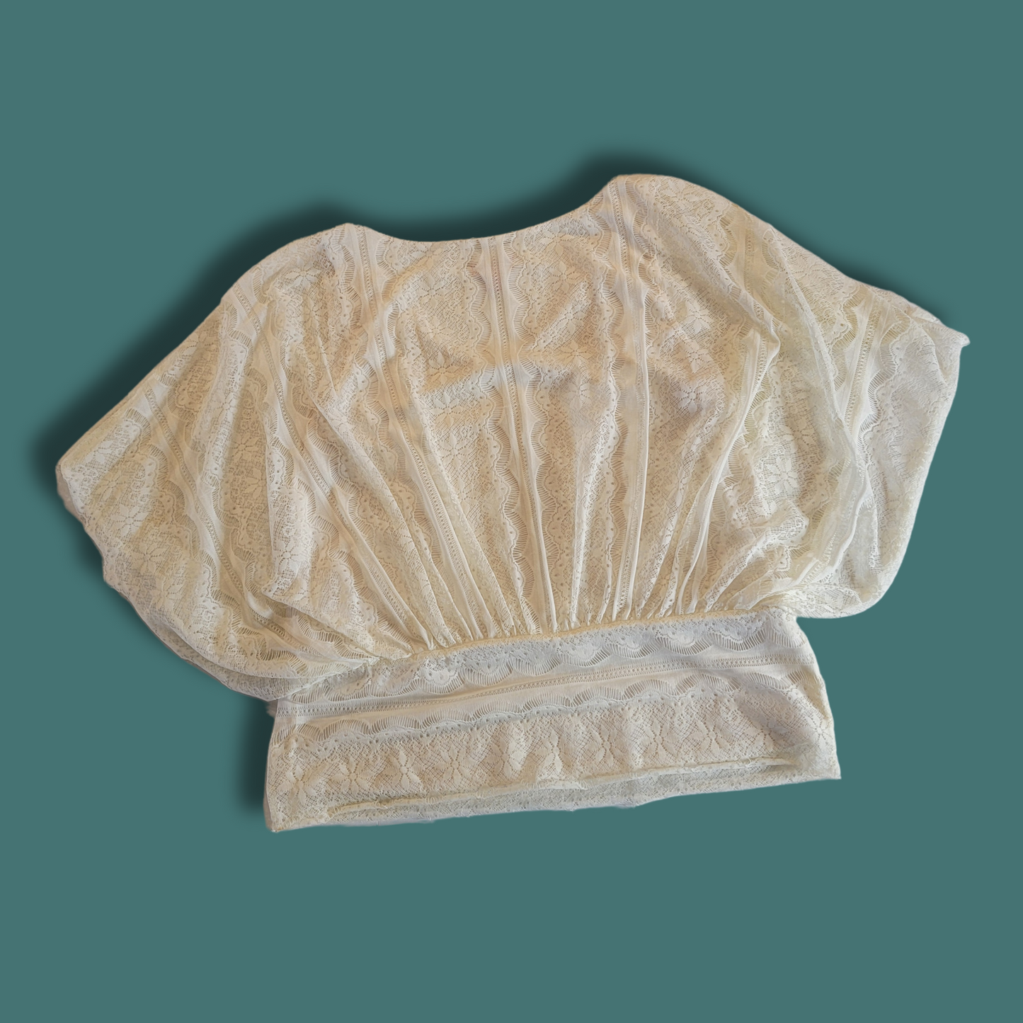 Lace Blouse, Bat wing sleeves, Cream Color, Size L