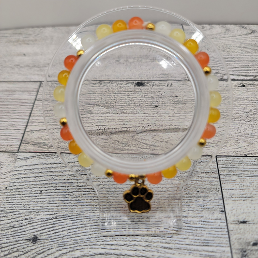 Golden Paw Print Beaded Bracelet – Dog Lover’s Charm Bracelet