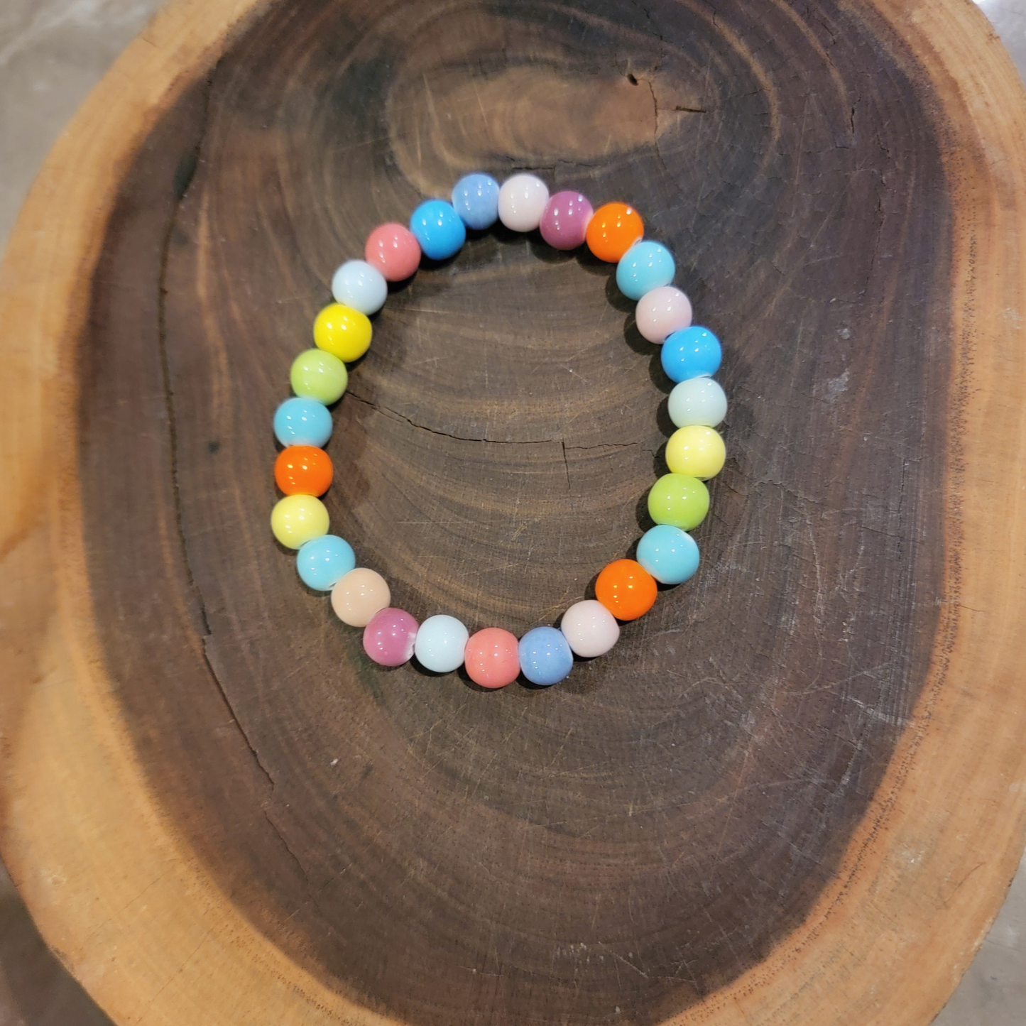 Pastel Rainbow Porcelain Bead Bracelet โ Stretchy & Vibrant ๐โจ