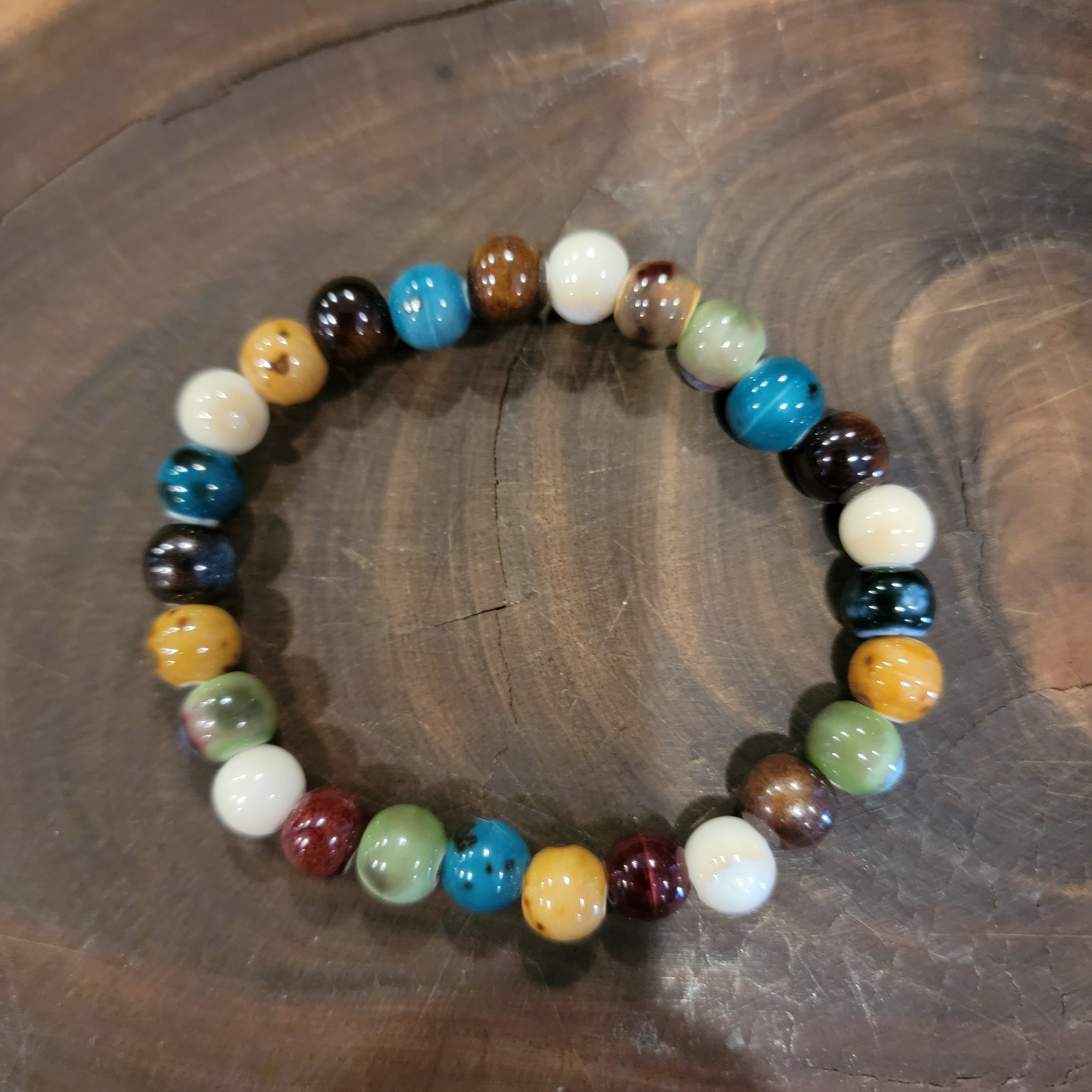 Earthy Elegance Porcelain Bead Bracelet, multi-color, stretchy
