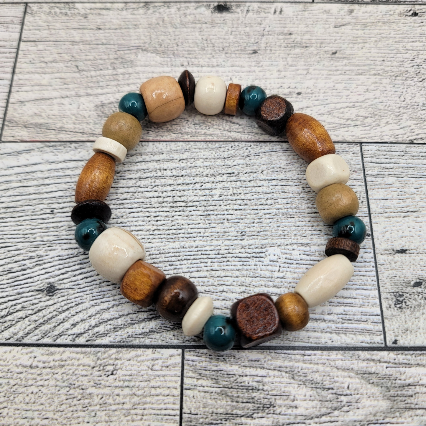 Rustic Turquoise Wood Bead Bracelet β Earthy & Unique πΏβ¨