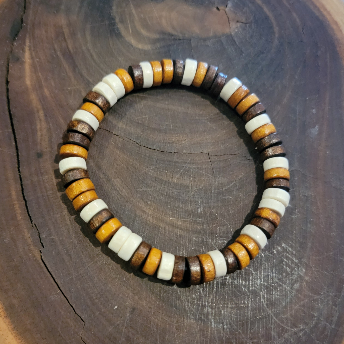Rustic Boho Wooden Disc Bead Bracelet – Unisex & Stretchy