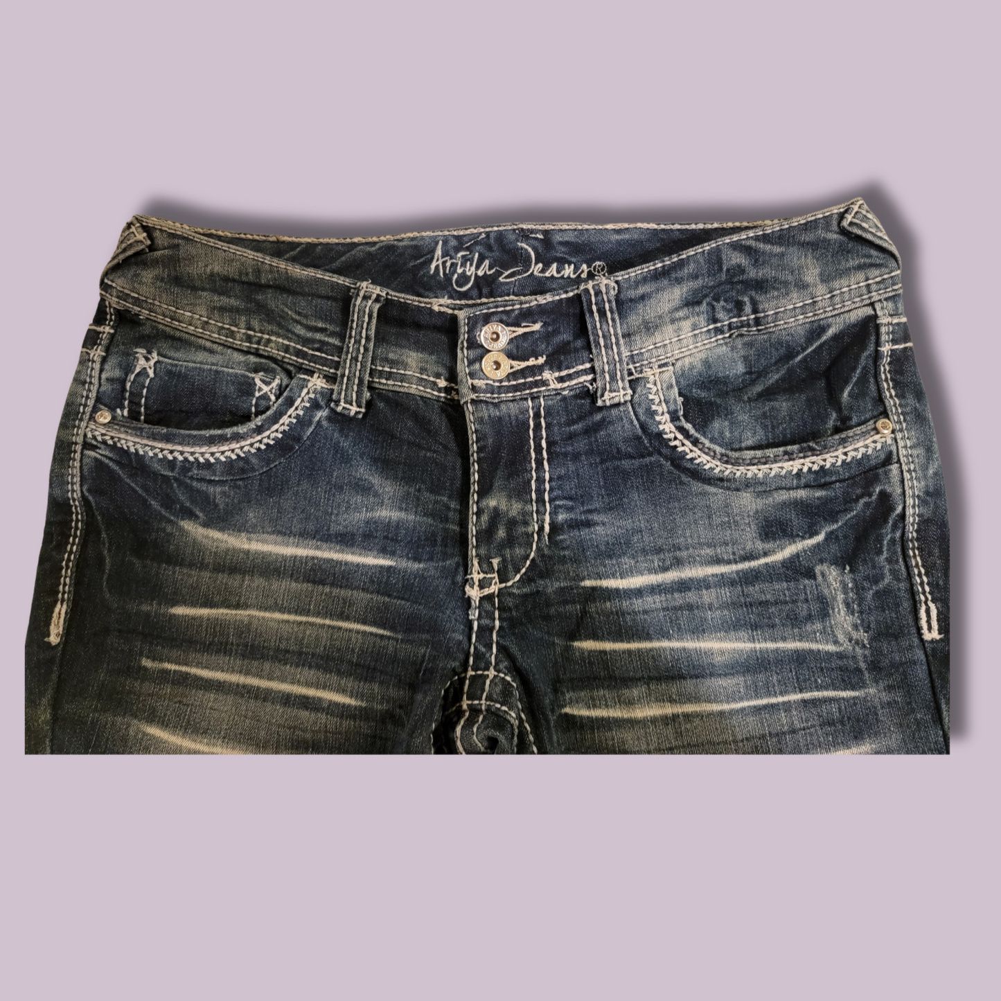 Ariya Jeans, Distressed, Detailed Stitching, Size 7/8
