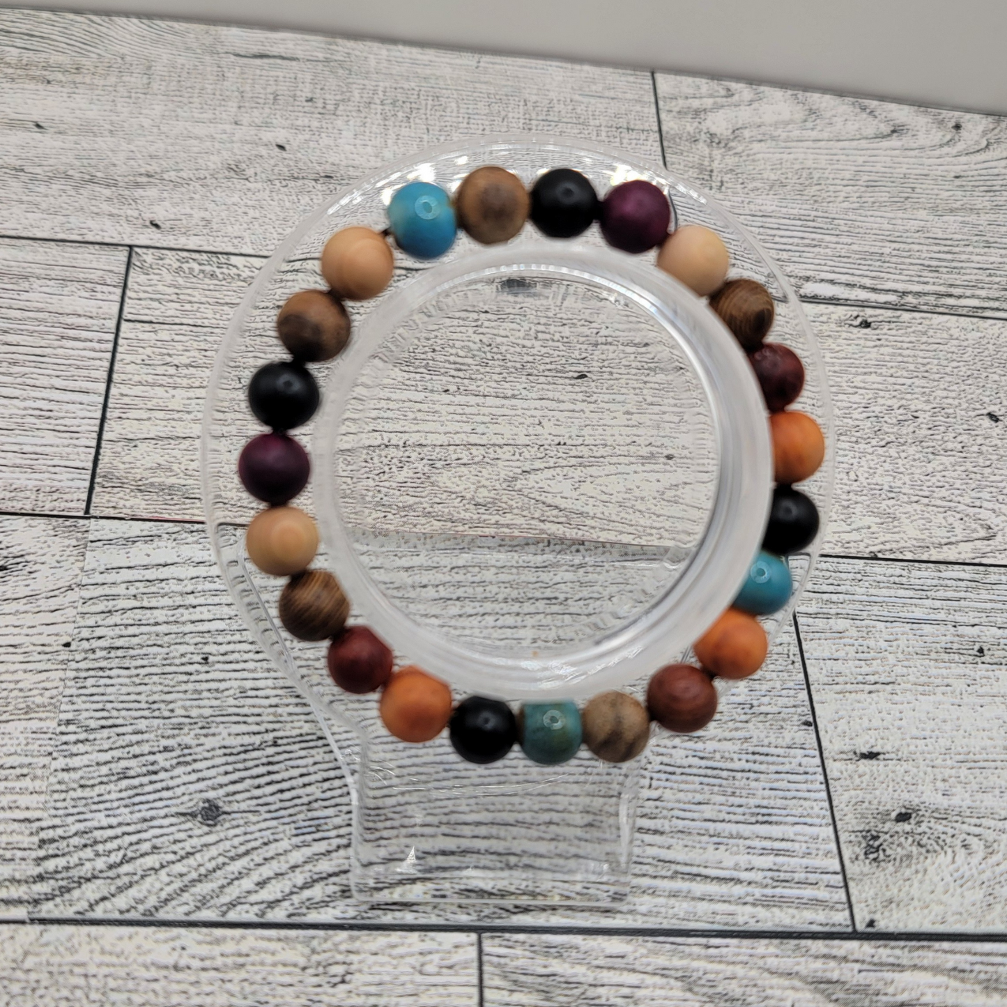 Driftwood Vibes & Ocean Blue Wood Bead Bracelet – Rustic Beachy Vibes