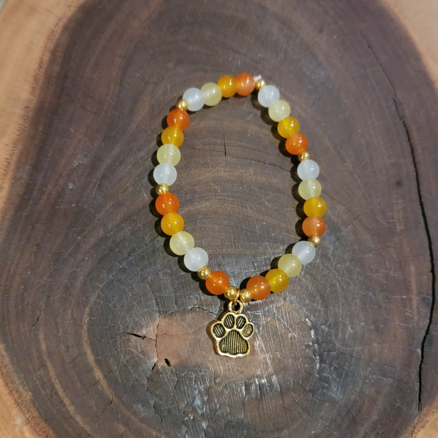Golden Paw Print Beaded Bracelet – Dog Lover’s Charm Bracelet