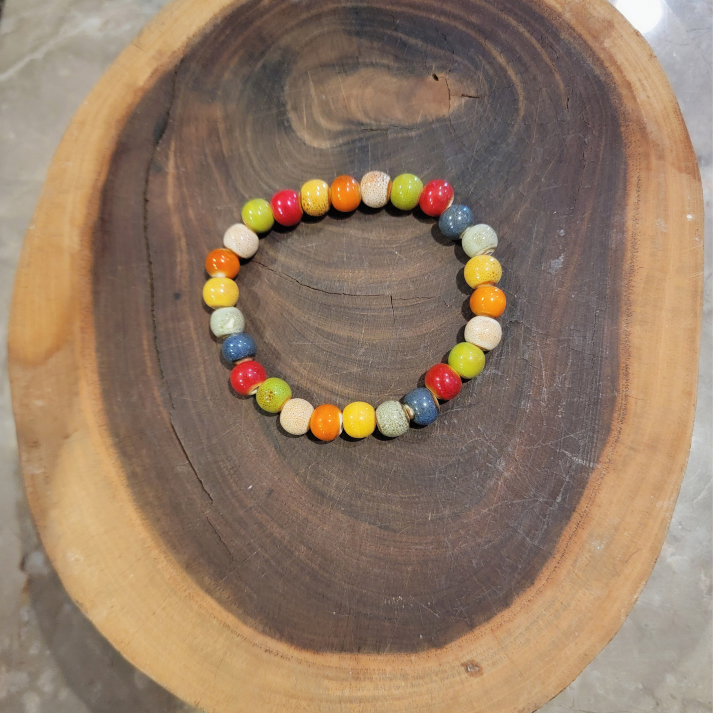 Rustic Charm Porcelain Bead Bracelet – Stretchy & Unique