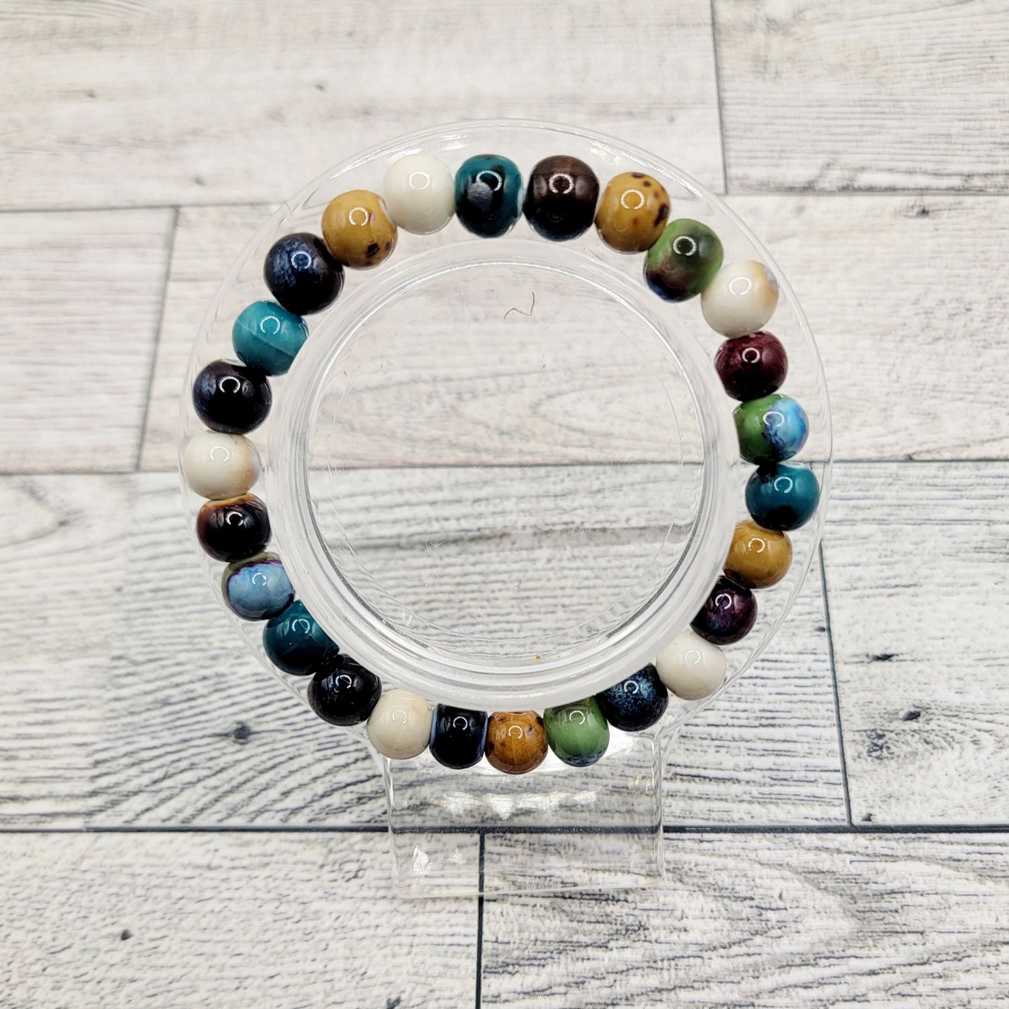 Earthy Elegance Porcelain Bead Bracelet, multi-color, stretchy