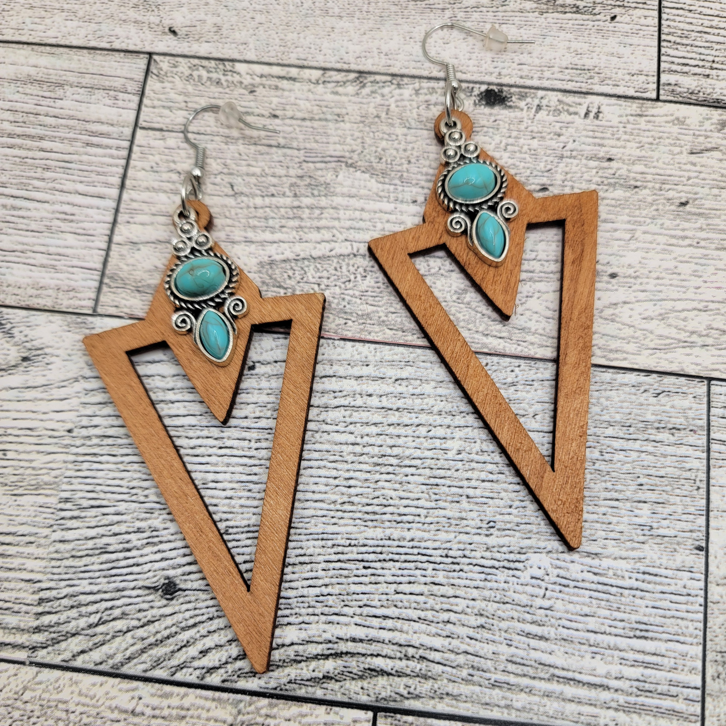 ✨ Boho Geometric Wooden Earrings with Turquoise Accents ✨