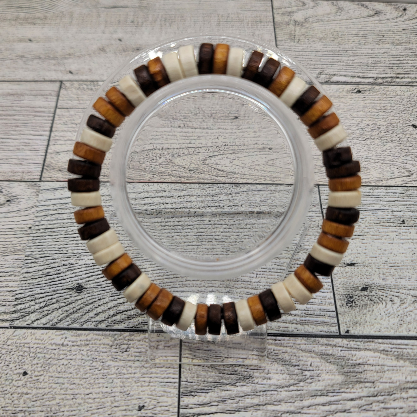 Rustic Boho Wooden Disc Bead Bracelet – Unisex & Stretchy