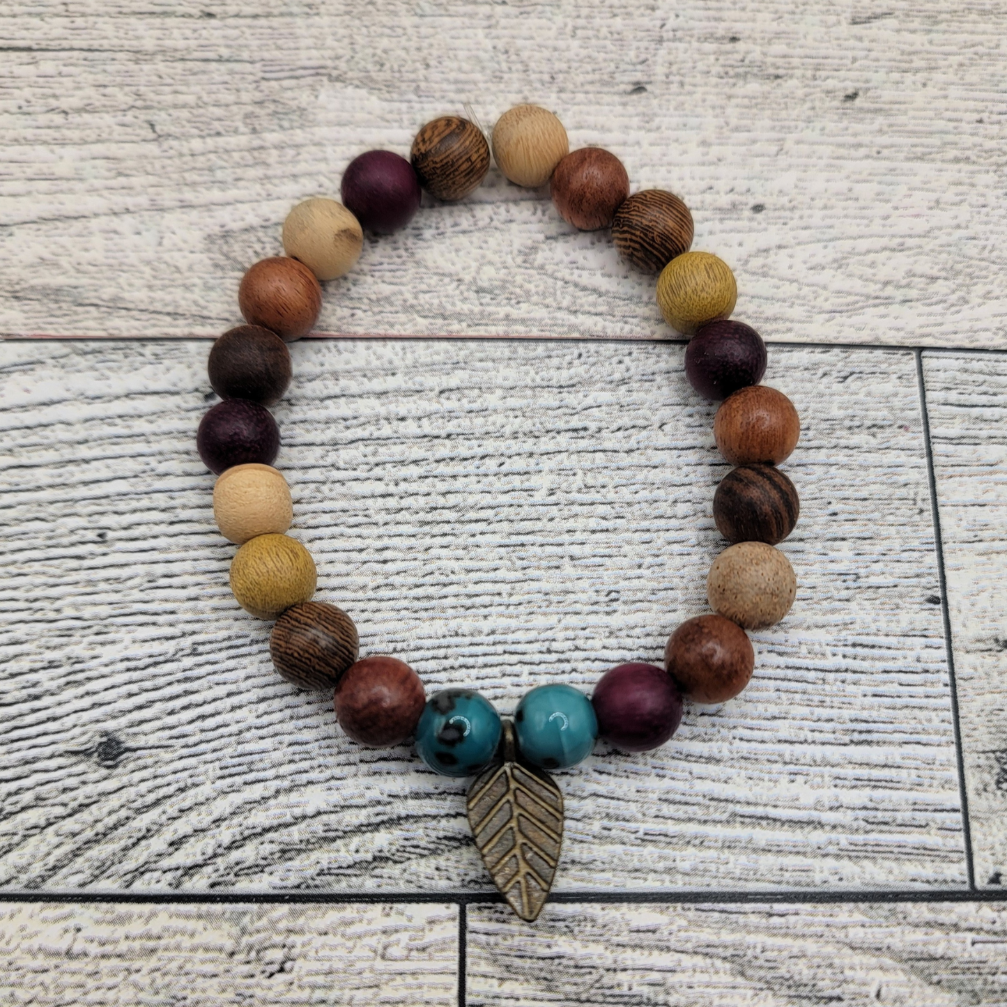 Rustic Boho Wood & Turquoise Bracelet – Western-Inspired Charm