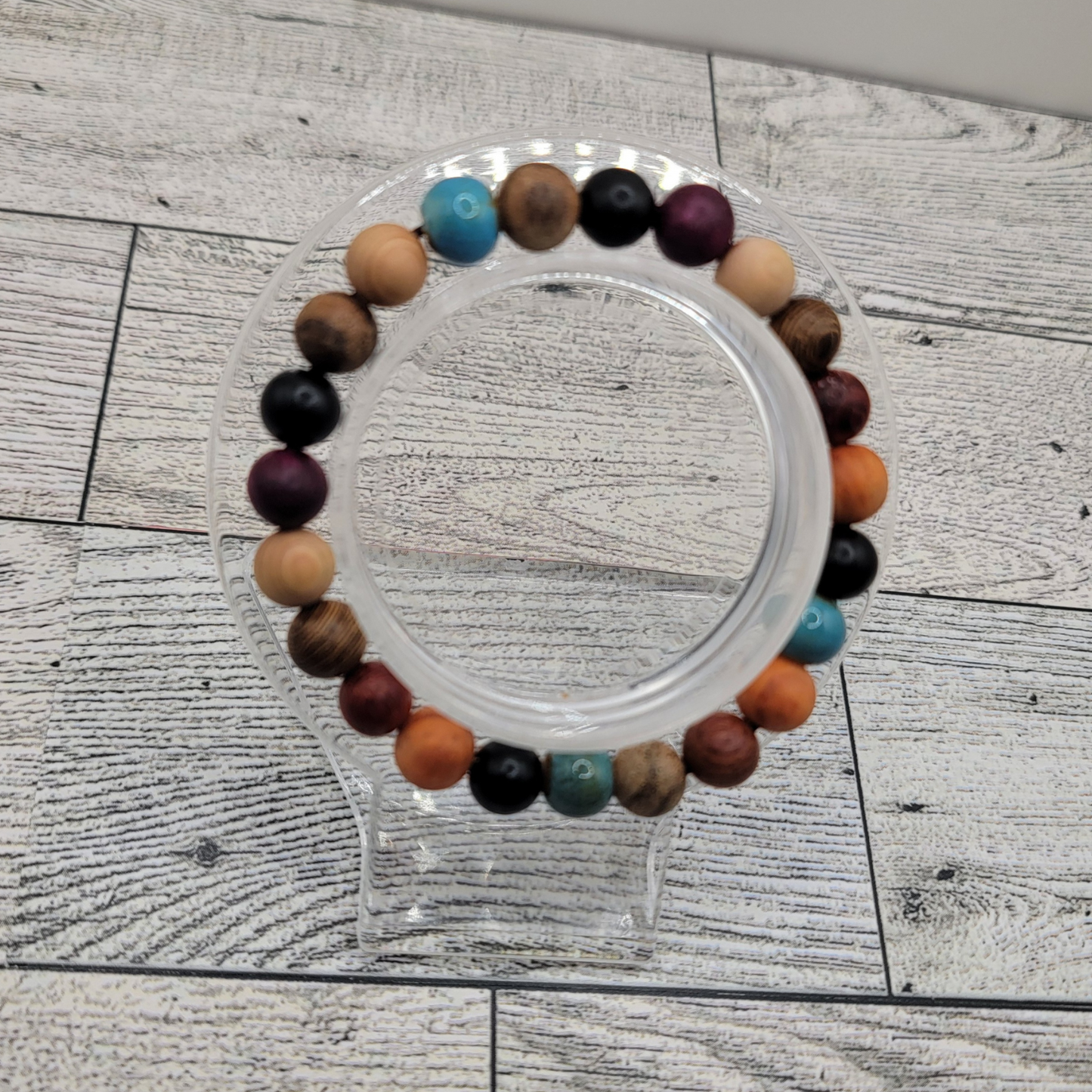 Driftwood Vibes & Ocean Blue Wood Bead Bracelet – Rustic Beachy Vibes