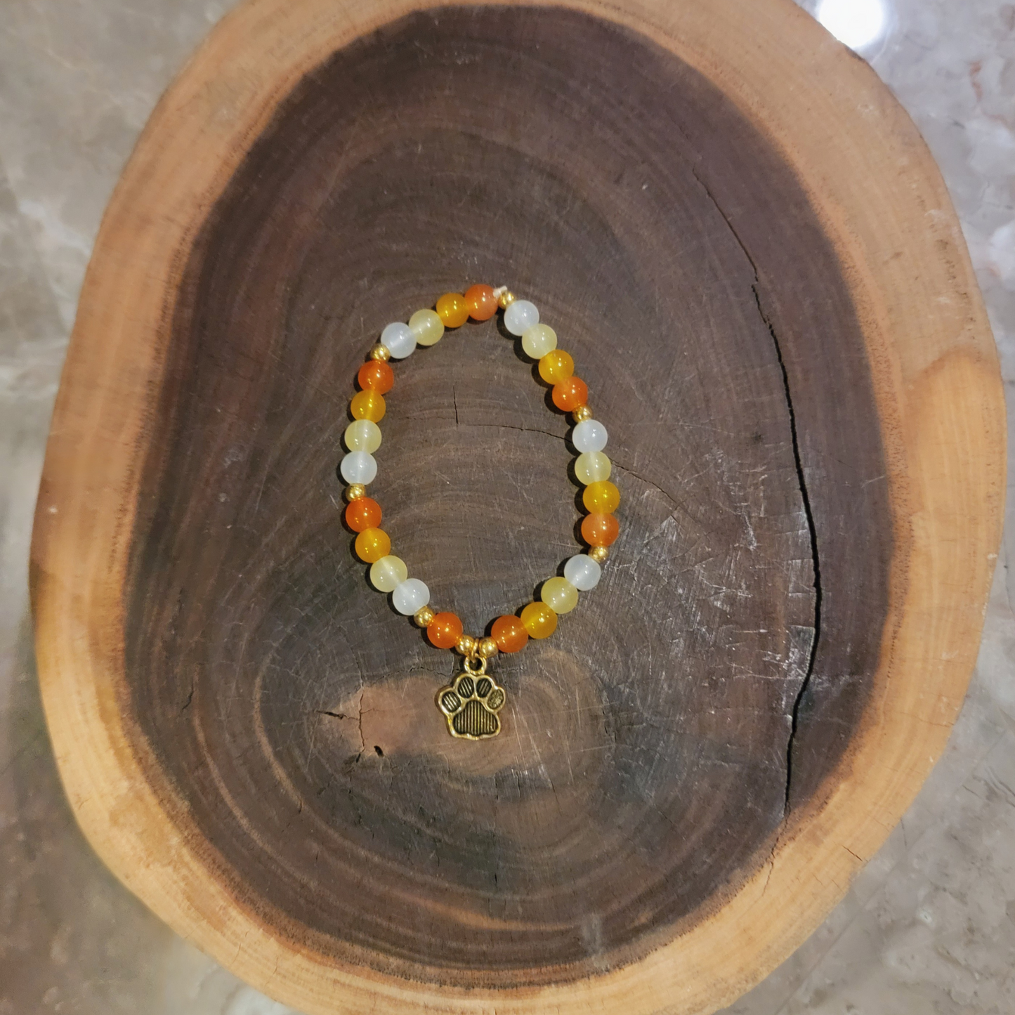 Golden Paw Print Beaded Bracelet – Dog Lover’s Charm Bracelet