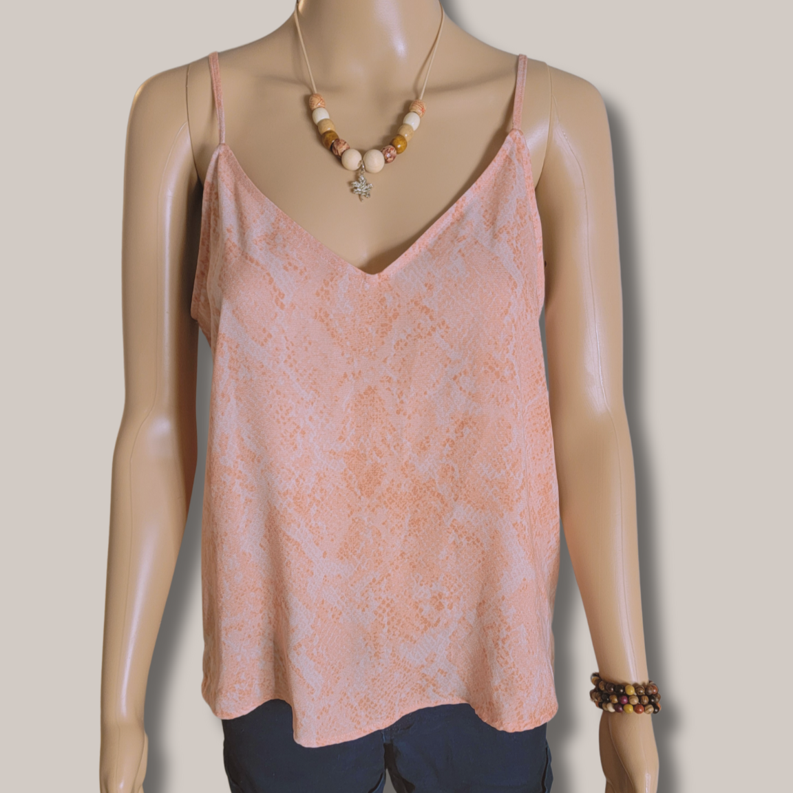 A New Day, Peach Cami Tank Top, Animal Print, Size S