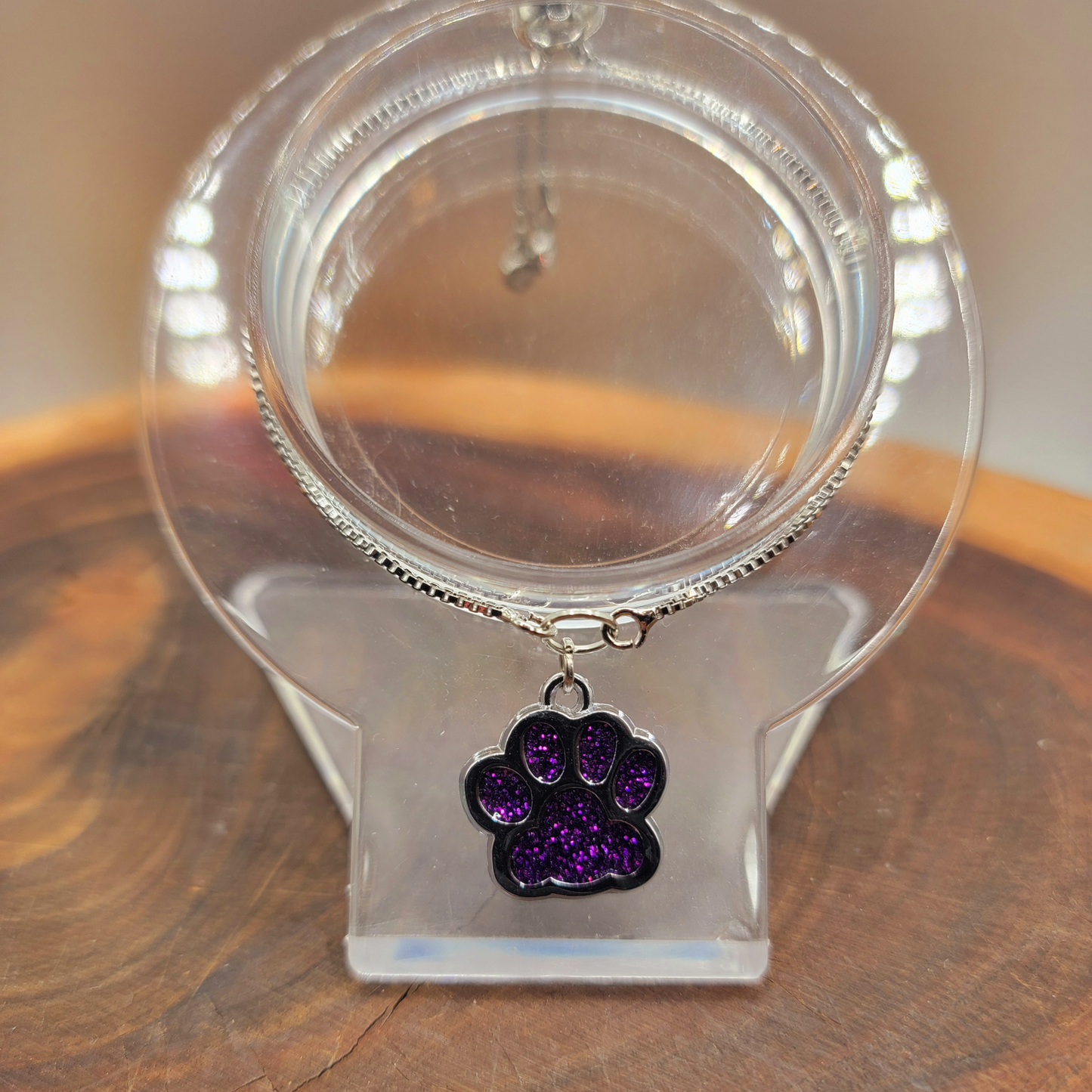 ✨ Adjustable Silver Bracelet with Purple Glitter Dog Paw Charm ✨