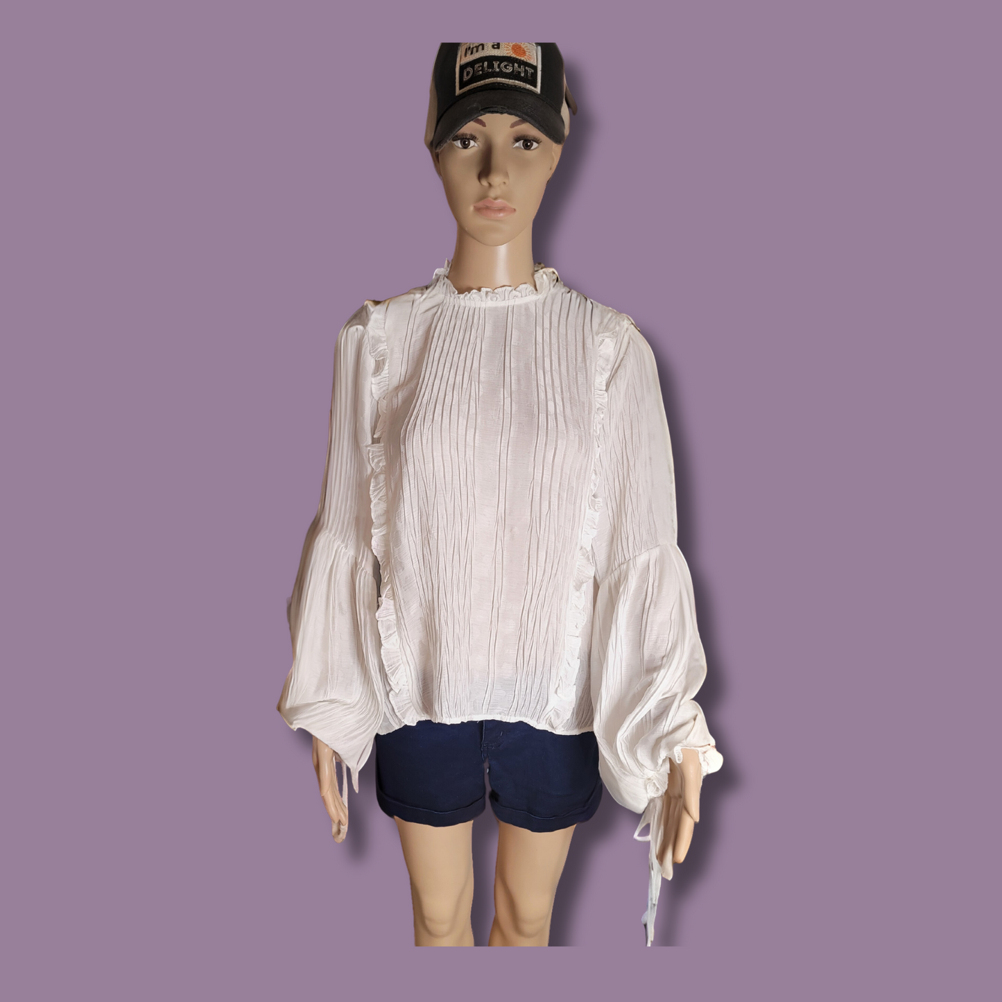 White Long Sleeve Blouse by Reset by Jane, Sheer, Ruffles, Size S