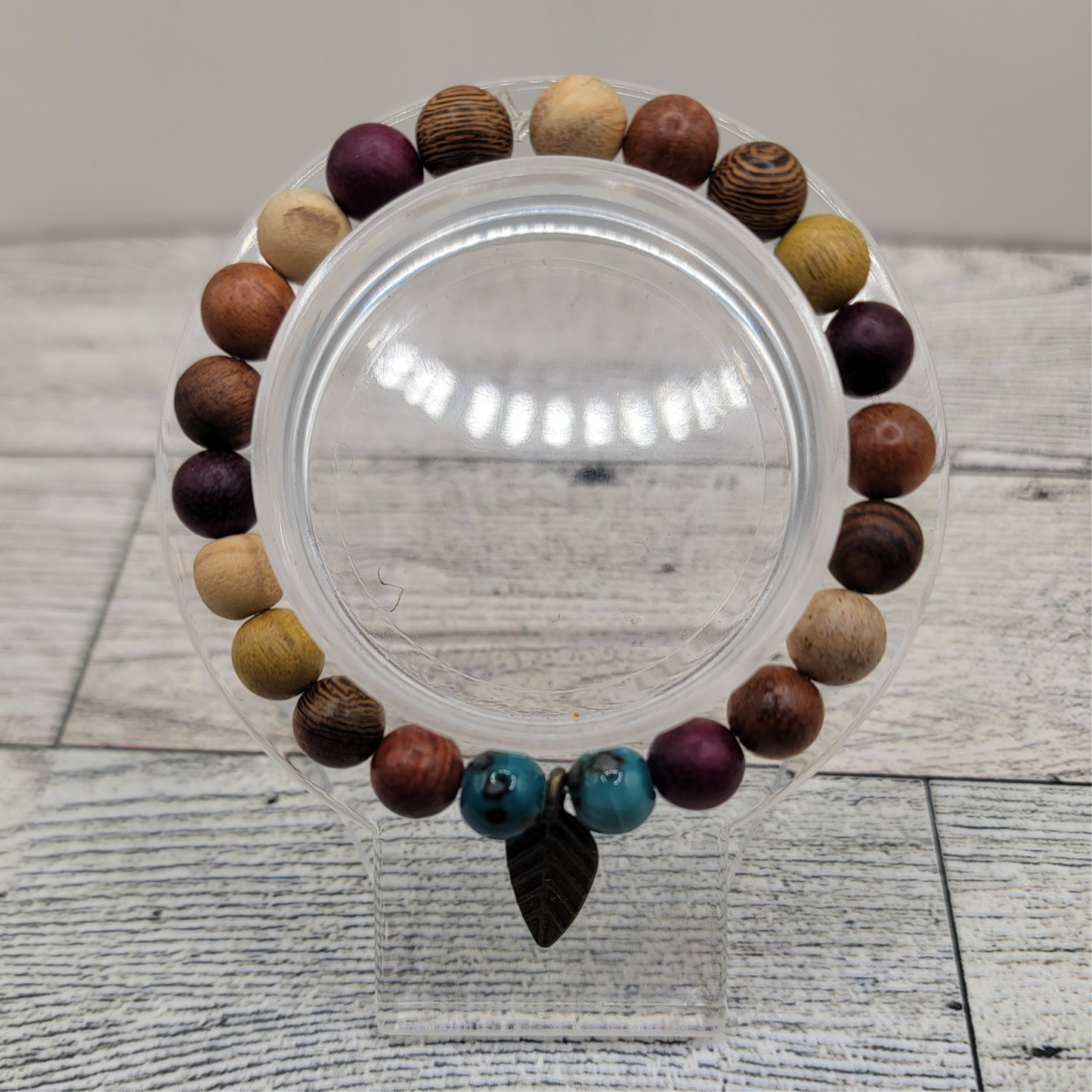 Rustic Boho Wood & Turquoise Bracelet – Western-Inspired Charm