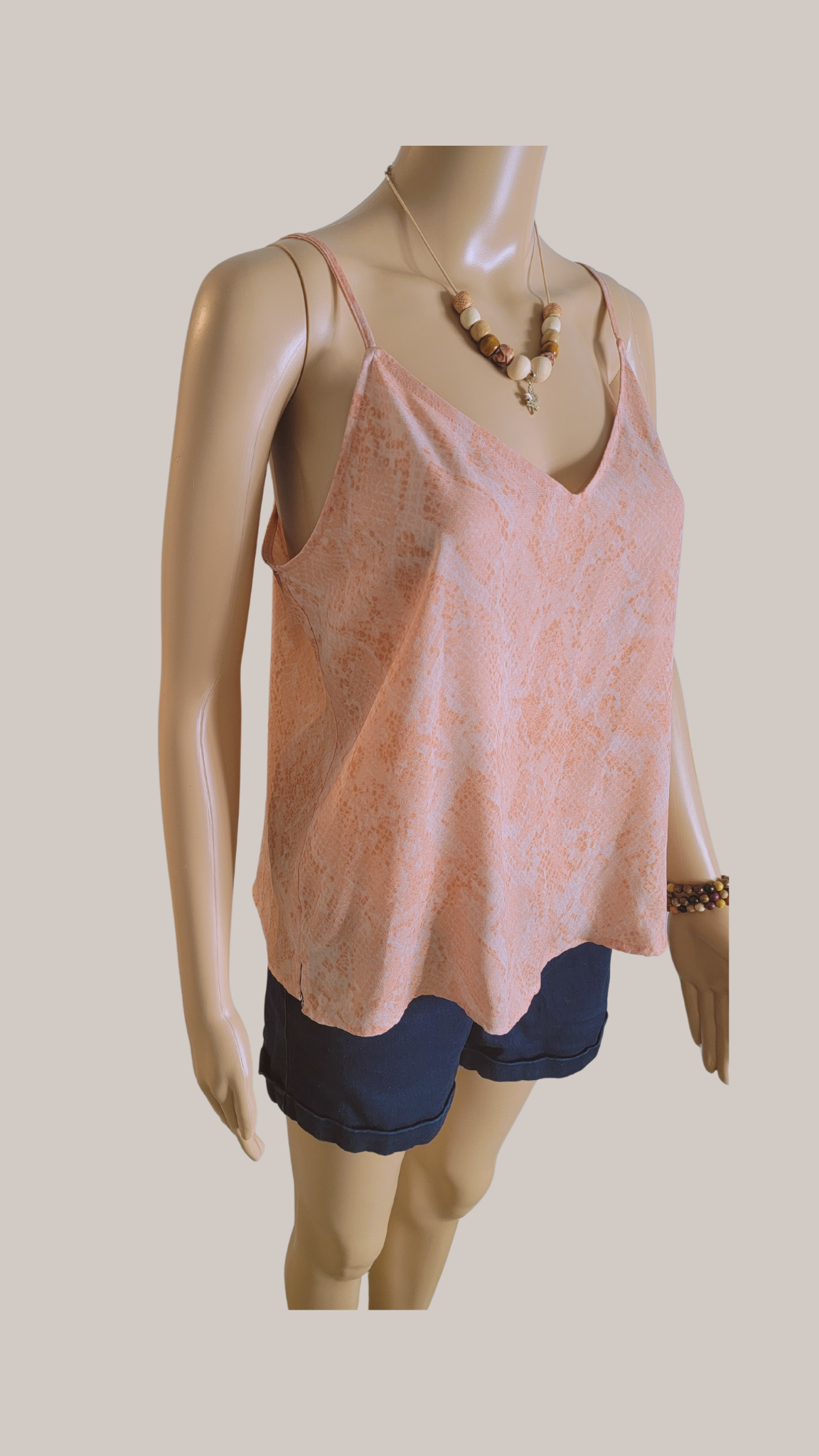 A New Day, Peach Cami Tank Top, Animal Print, Size S