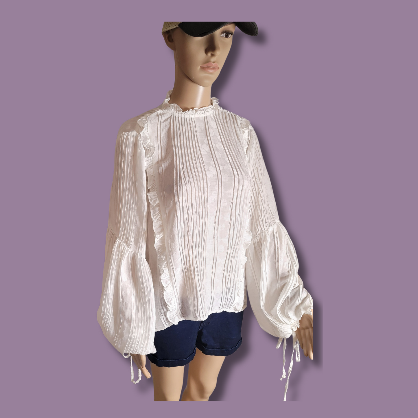 White Long Sleeve Blouse by Reset by Jane, Sheer, Ruffles, Size S