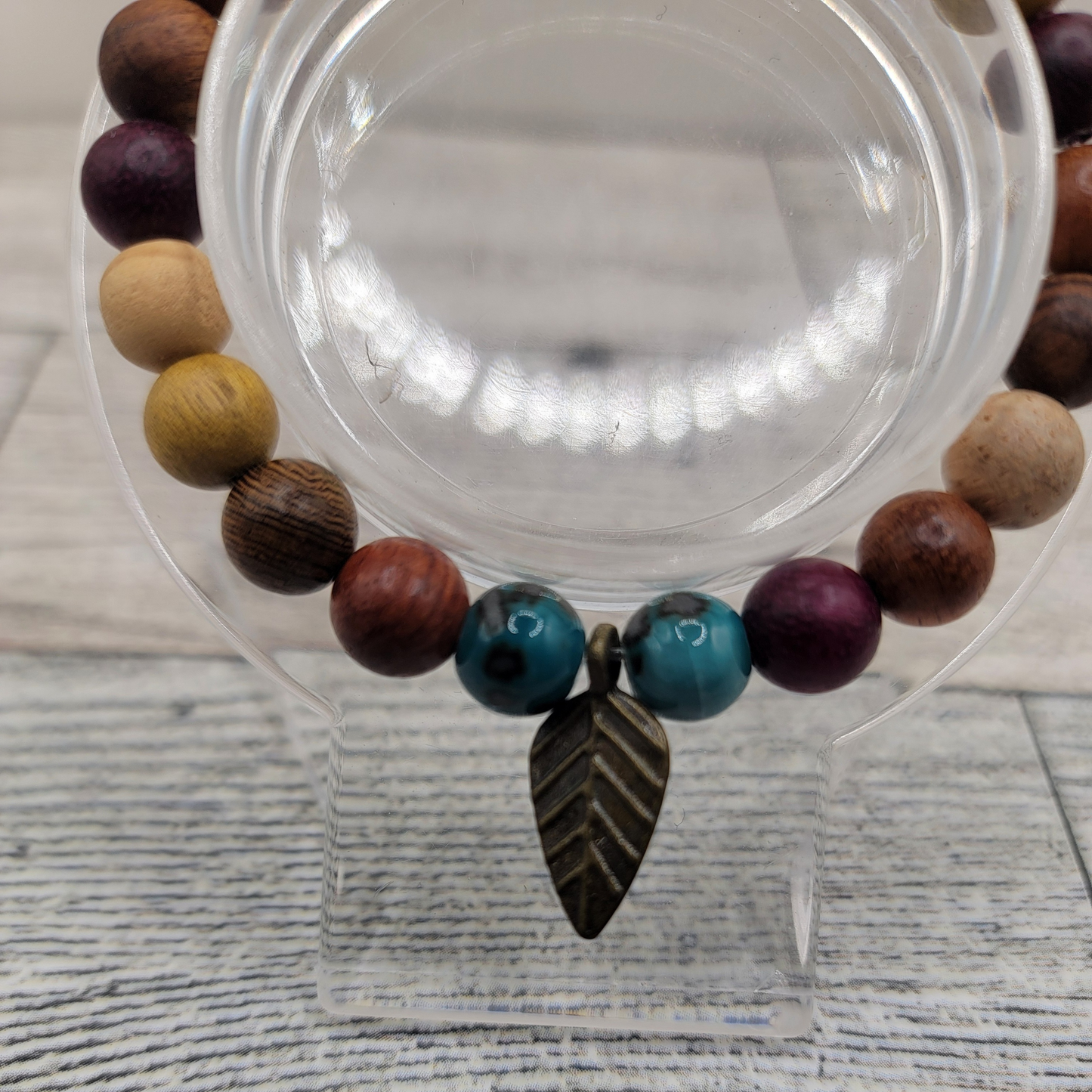 Rustic Boho Wood & Turquoise Bracelet – Western-Inspired Charm