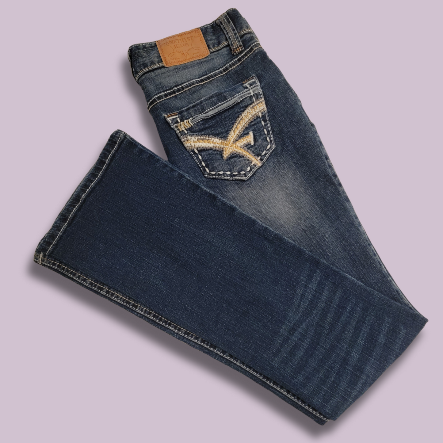 Amethyst Jeans, Distressed, Detail Stitch, Size 5
