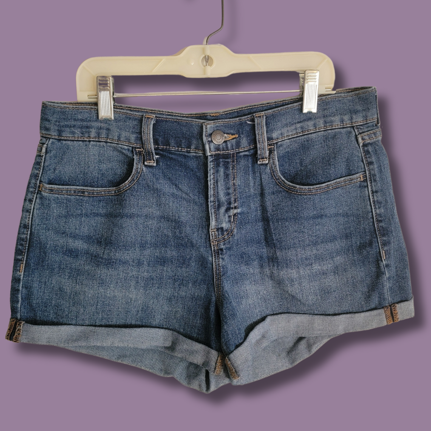 Old Navy Dark Blue Jean Shorts, Folded Hem, Size 6