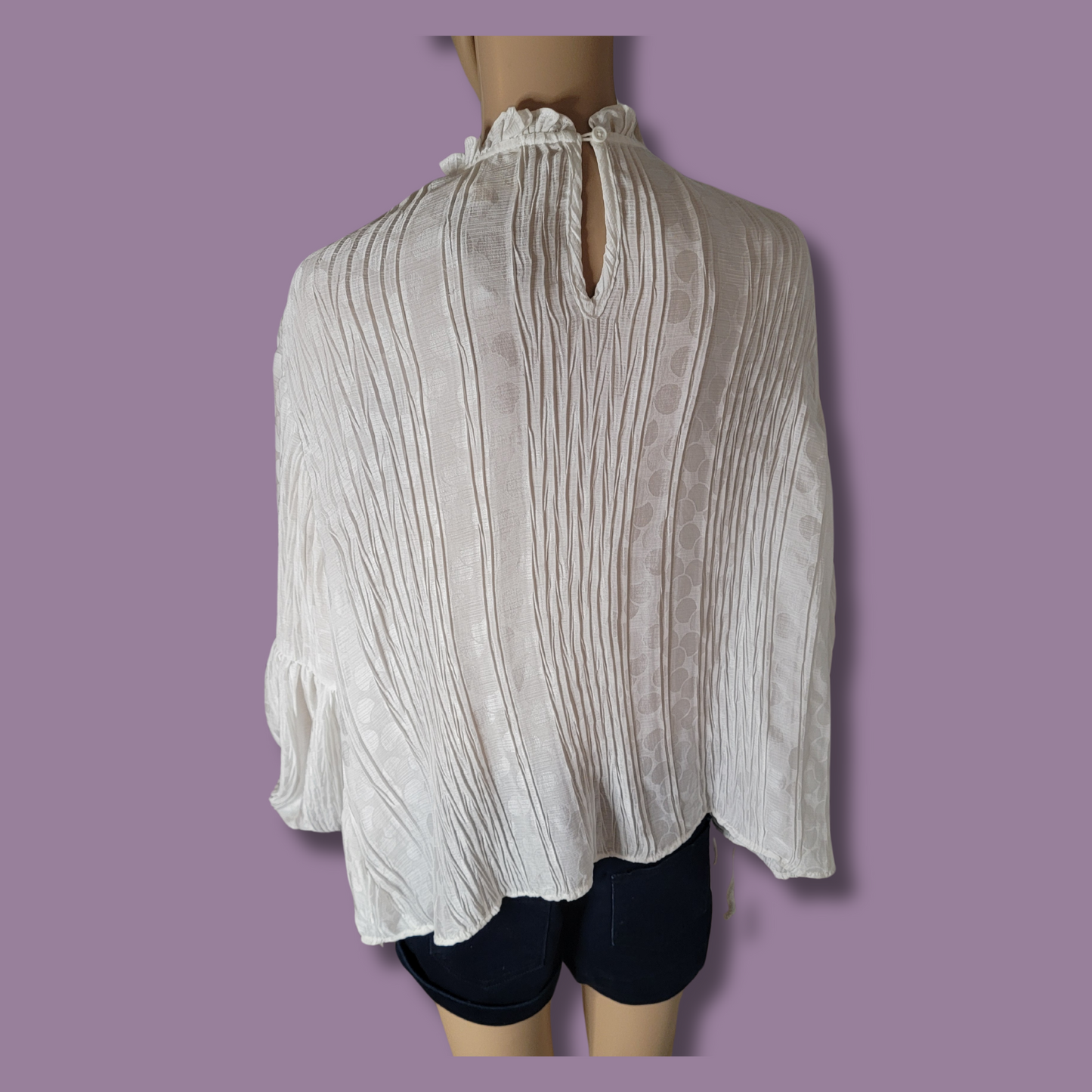 White Long Sleeve Blouse by Reset by Jane, Sheer, Ruffles, Size S
