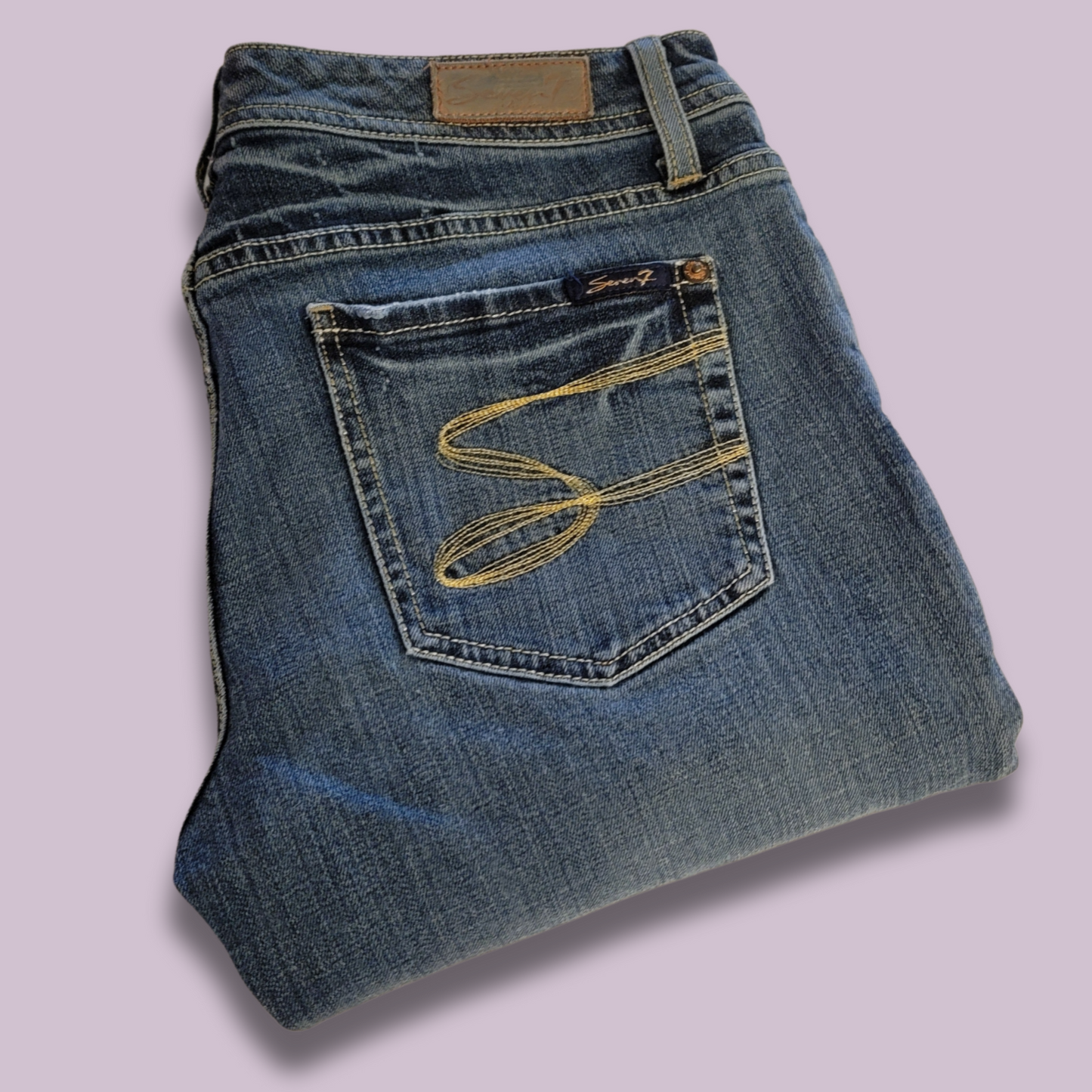 Seven 7, Premium Blue Label Jeans, Gold Stitching, Size 32
