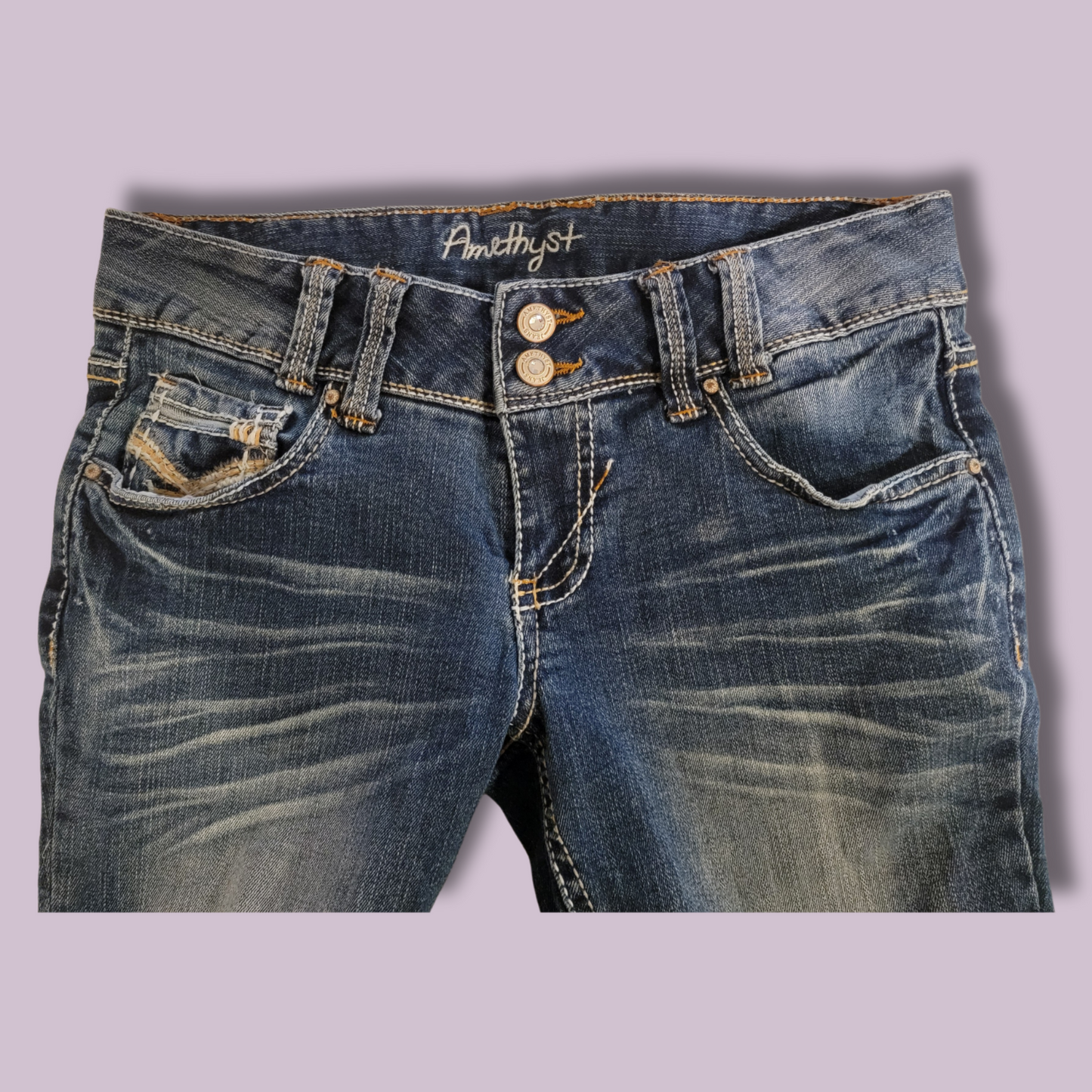 Amethyst Jeans, Distressed, Detail Stitch, Size 5