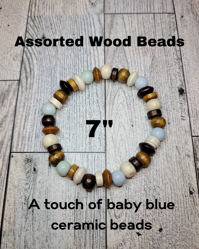 Boho Beachwood Vibe, Beaded Bracelet, Light Blue Porcelain Beads – Handmade & Stretchy